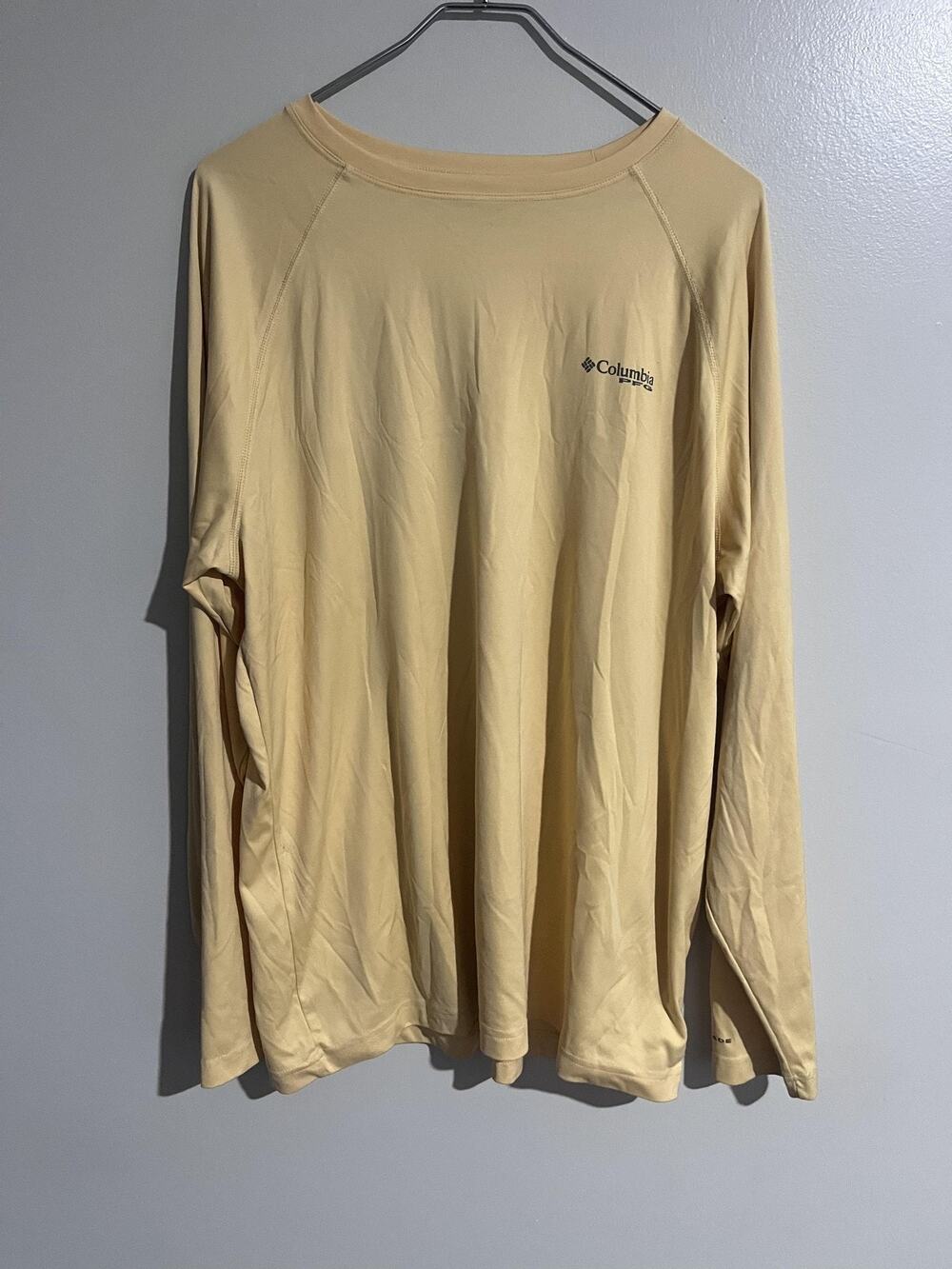 Columbia Shirt Mens L Yellow Long Sleeve PFG UV Protection Crew Neck Polyester